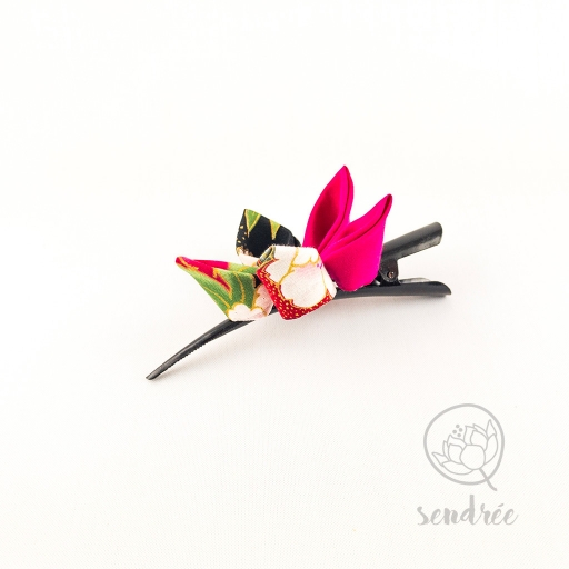 Pince fleur black and pink sendrée tissu japonais