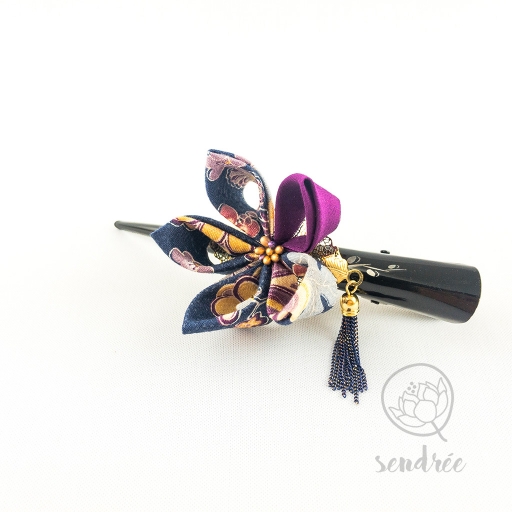 Pince fleur blue purple sendrée tissu japonais