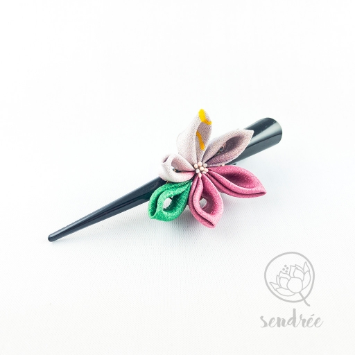Pince fleur lilas sendrée tissu japonais