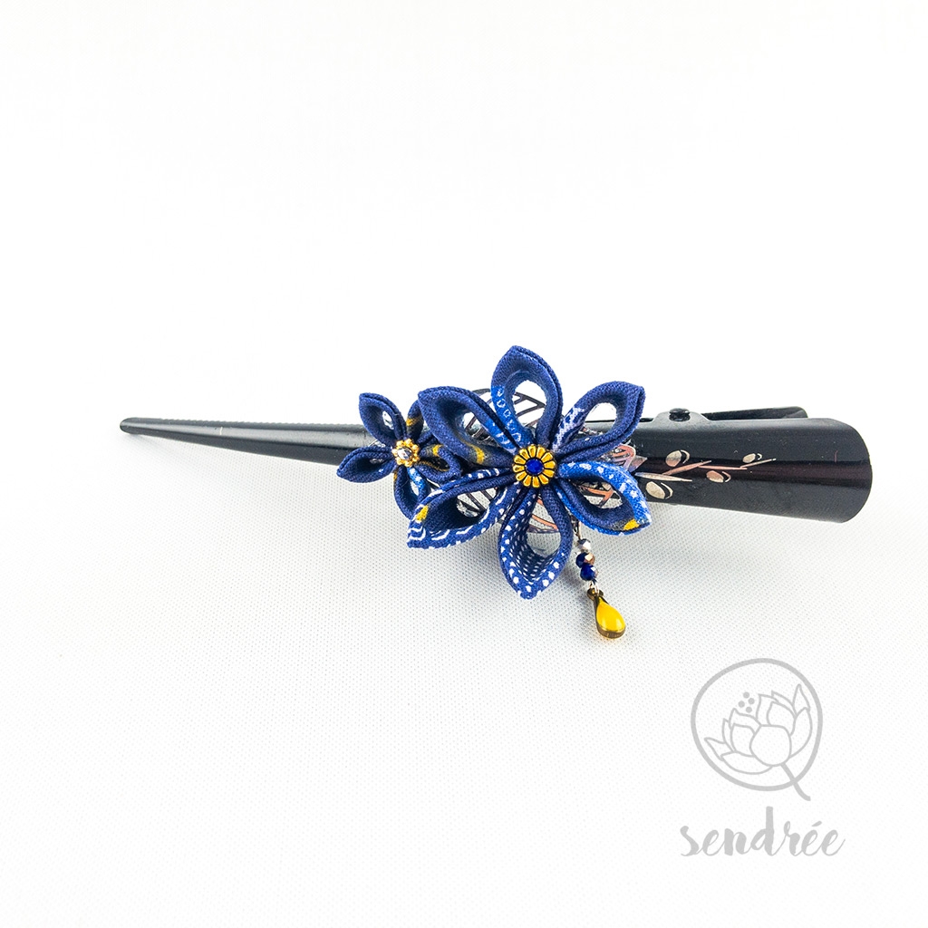 Pince fleur spring blue sendrée tissu japonais