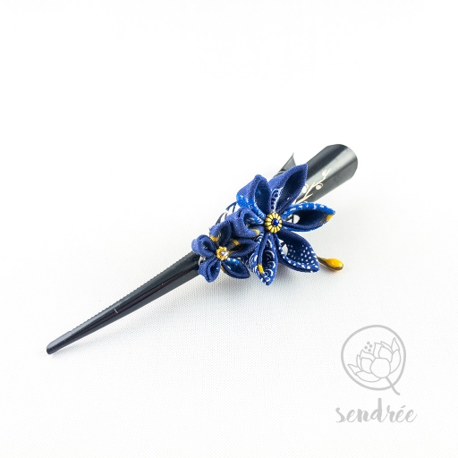 Pince fleur spring blue sendrée tissu japonais
