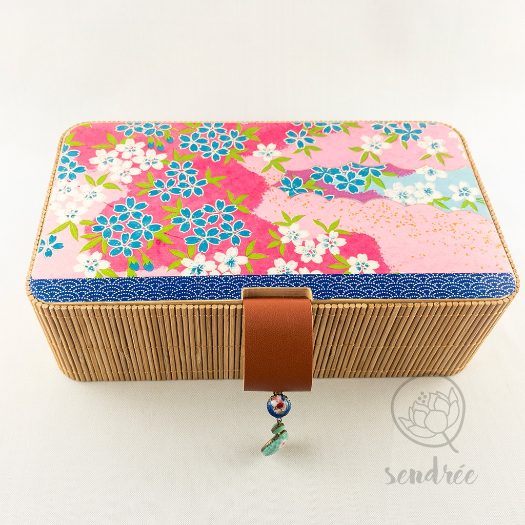 Boîte bambou washi sakura sendrée papier japonais
