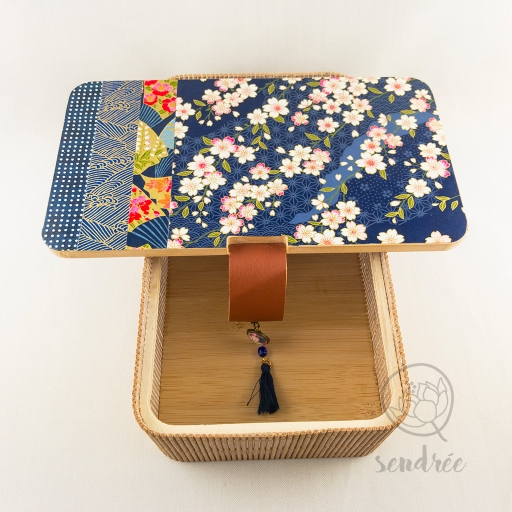 Boîte bambou washi cerisier sendrée papier japonais