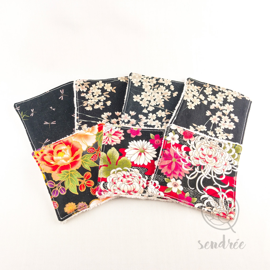 Set lingettes gracious black sendrée tissu japonais