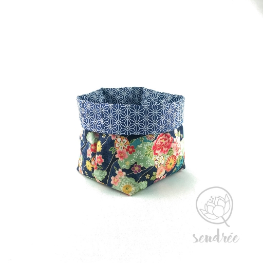 Panière S florale bleue sendrée tissu japonais