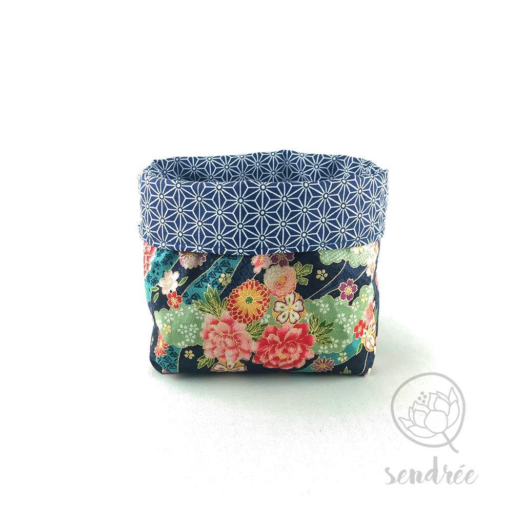 Panière S florale bleue sendrée tissu japonais