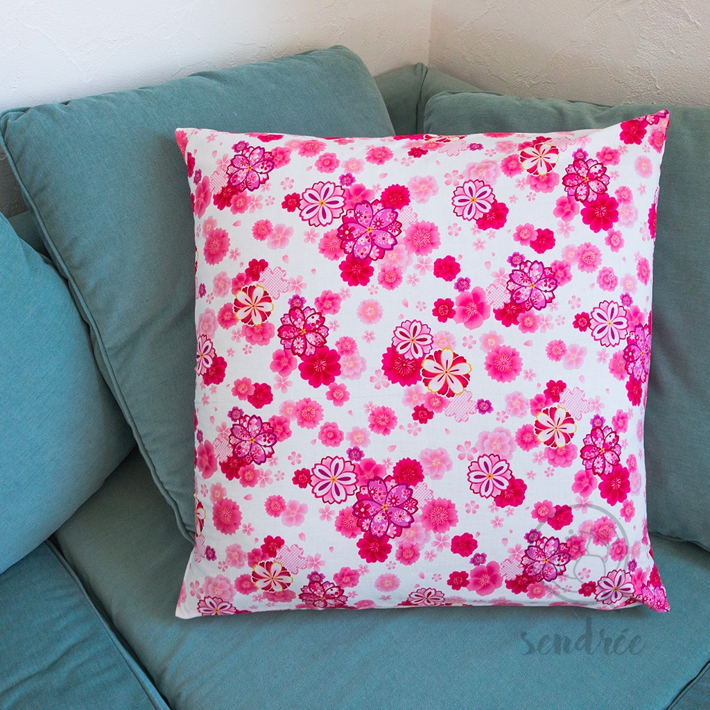 Taie d'oreiller floral rose sendrée tissu japonais