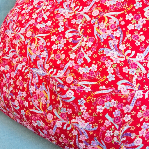Taie d'oreiller rubans rouge sendrée tissu japonais