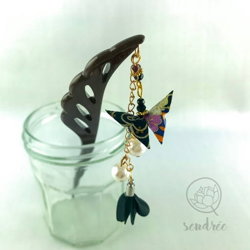 Pic moyen origami papillon noir sendrée papier japonais