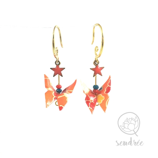 Boucles d’oreilles origami papillon orange et bleu Sendrée en papier japonais washi