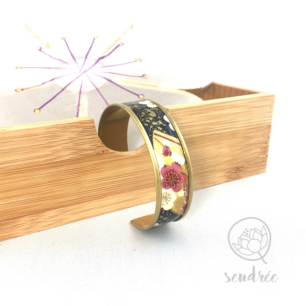 Bracelet manchette washi prunier violine et or Sendrée papier japonais Bracelet manchette washi prunier violine et or Sendrée papier japonais