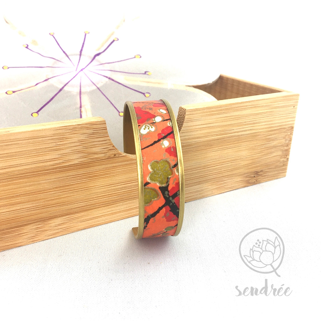 Bracelet washi prunier orange Sendrée papier japonais Bracelet washi prunier orange Sendrée papier japonais