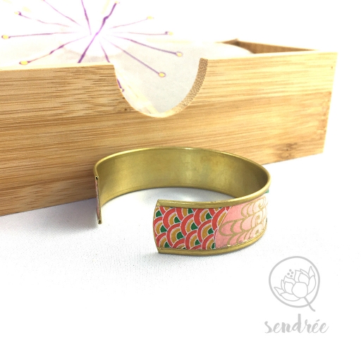 Bracelet washi floral corail et or Sendrée papier japonais