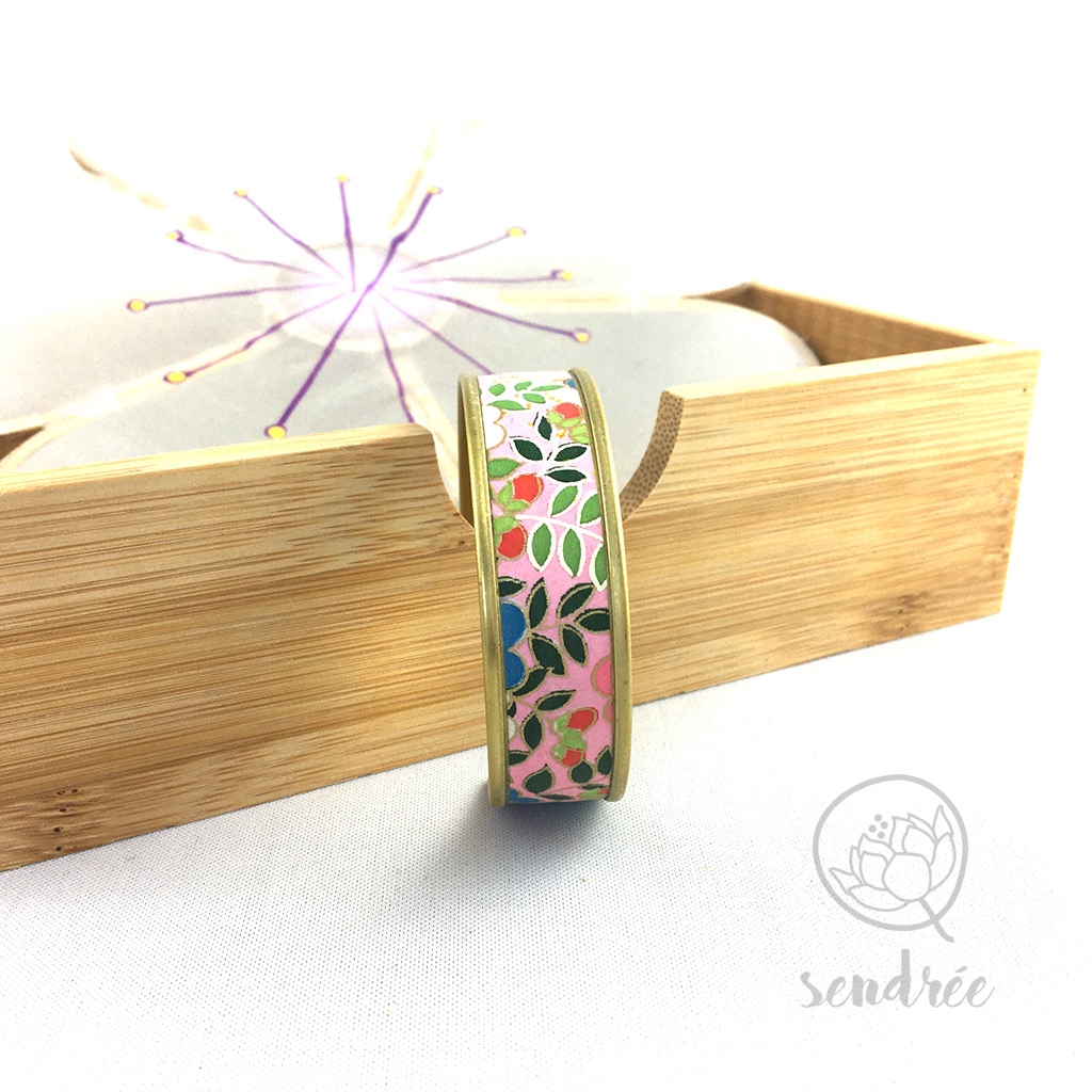 Bracelet washi floral rose Sendrée papier japonais Bracelet washi floral rose Sendrée papier japonais