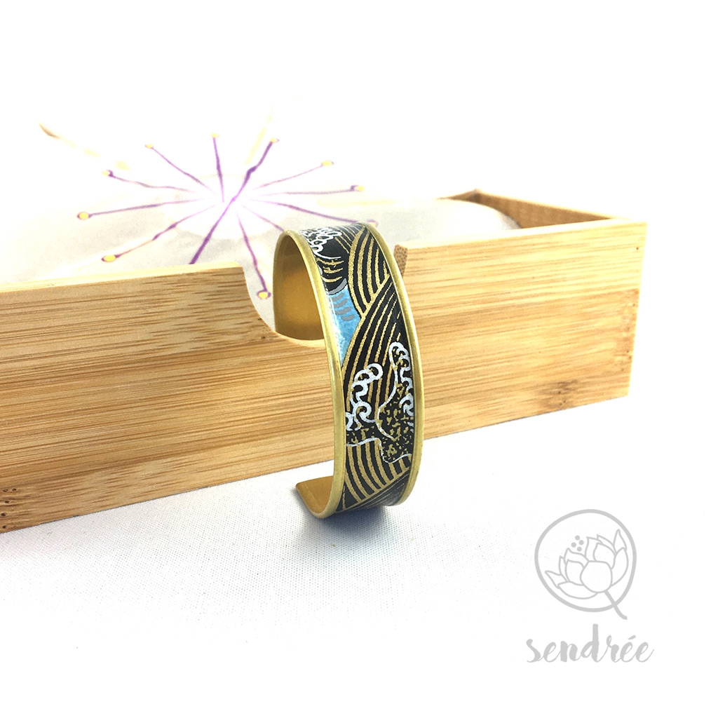 Bracelet washi vague noire et or Sendrée papier japonais Bracelet washi vague noire et or Sendrée papier japonais