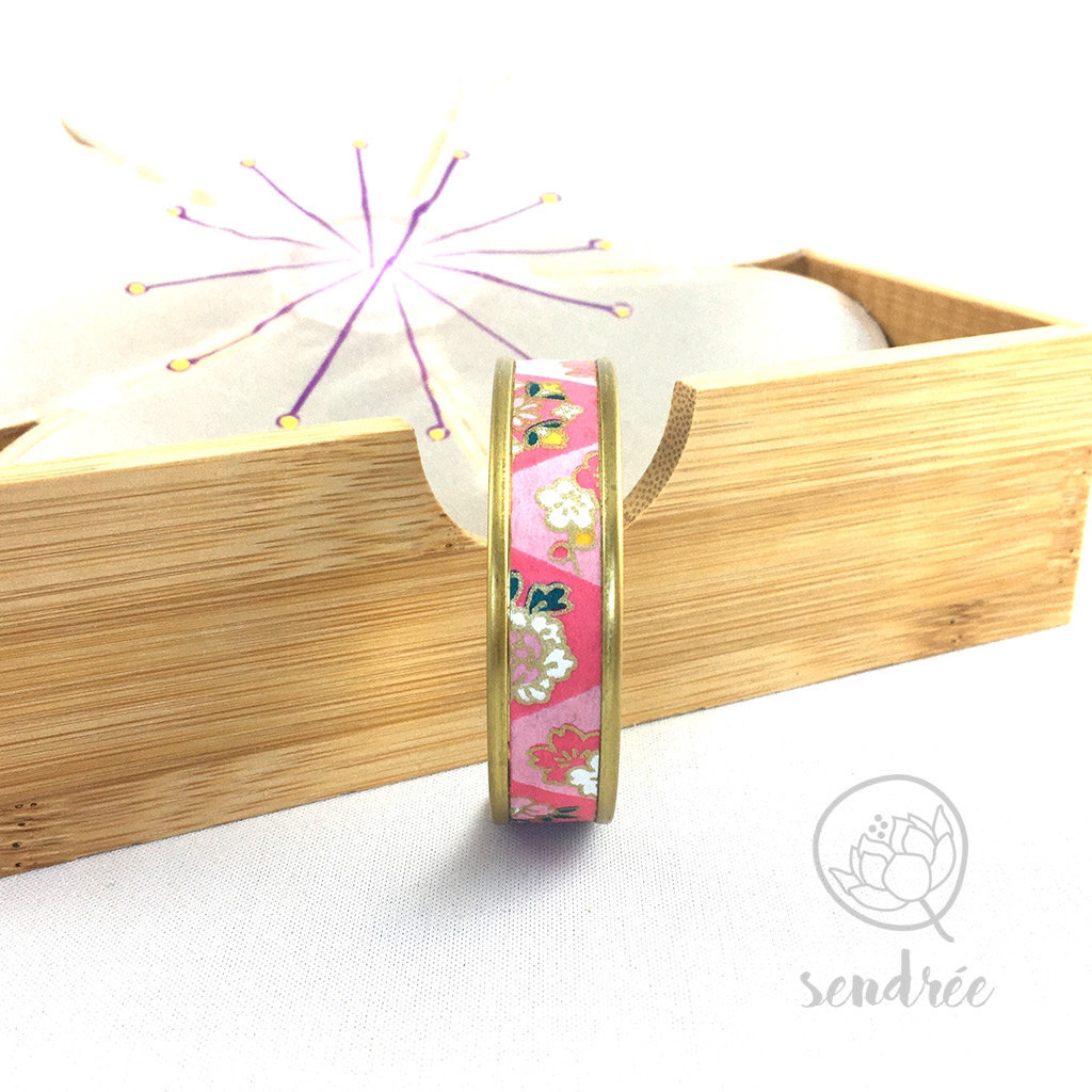 Bracelet washi floral rose Sendrée papier japonais Bracelet washi floral rose Sendrée papier japonais