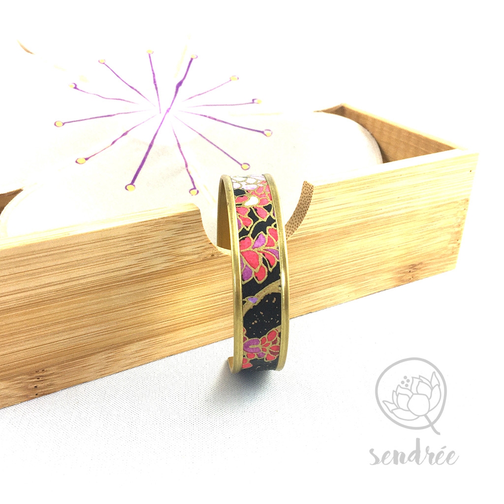 Bracelet washi glycine noire Sendrée papier japonais Bracelet washi glycine noire Sendrée papier japonais