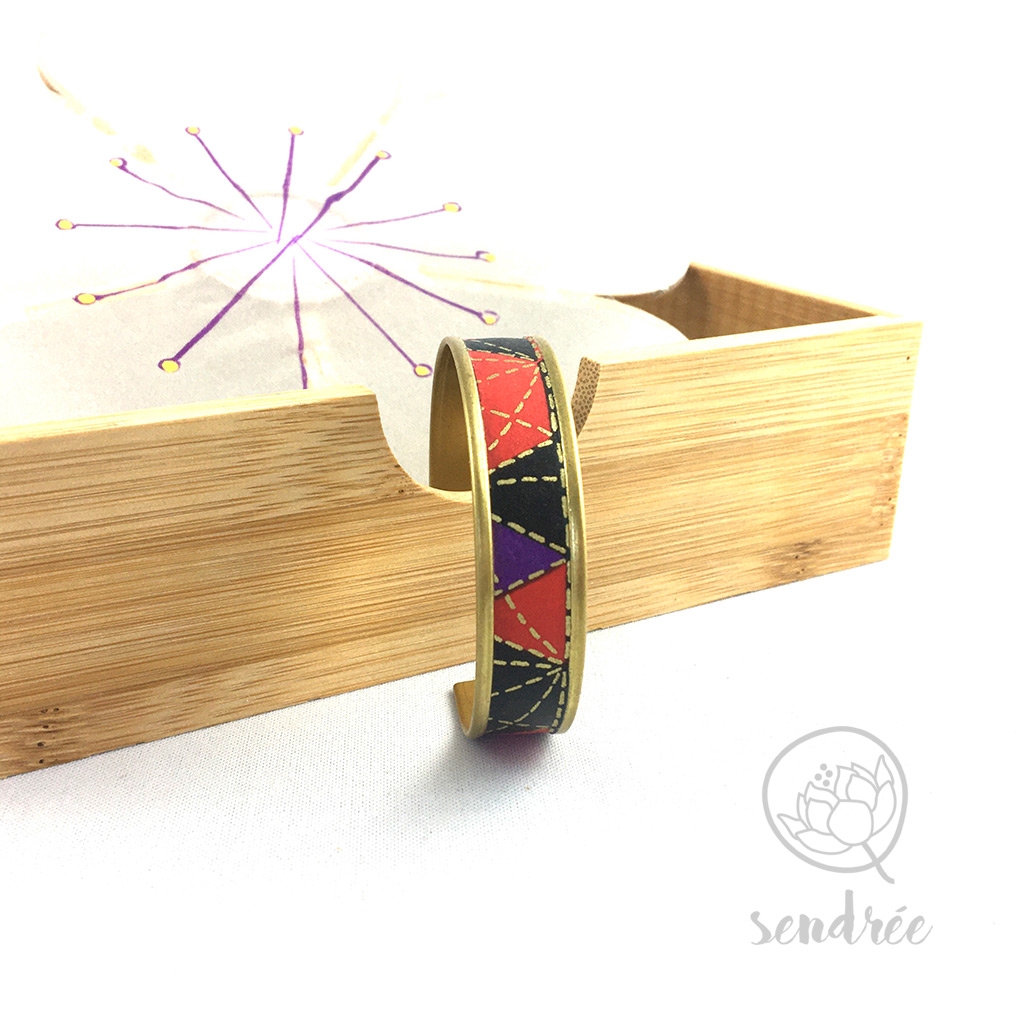 Bracelet washi géométrie noire Sendrée papier japonais Bracelet washi géométrie noire Sendrée papier japonais