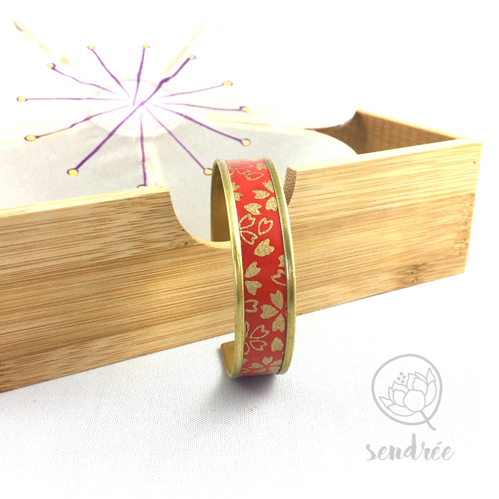 Bracelet washi cerisier rouge et or Sendrée papier japonais Bracelet washi cerisier rouge et or Sendrée papier japonais