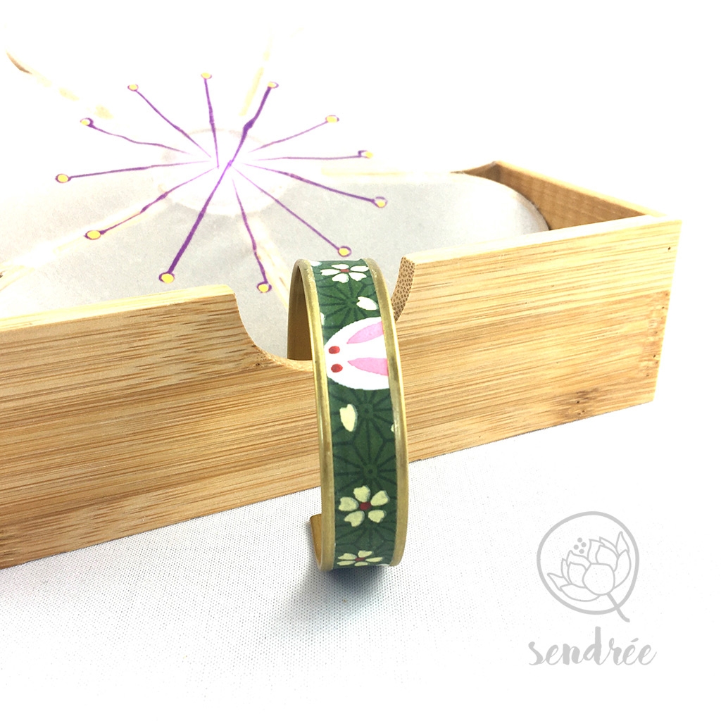 Bracelet washi lapin vert Sendrée papier japonais