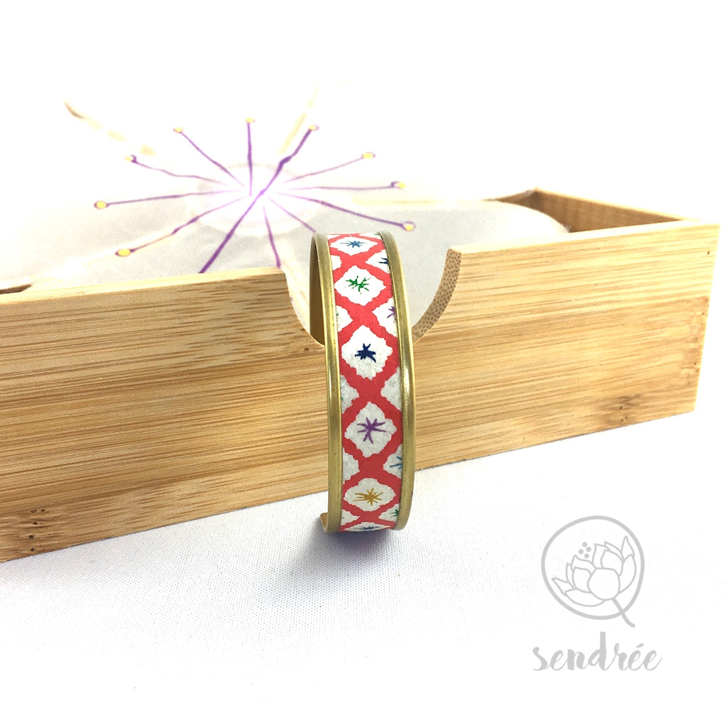 Bracelet washi géométrie rouge Sendrée papier japonais Bracelet washi géométrie rouge Sendrée papier japonais