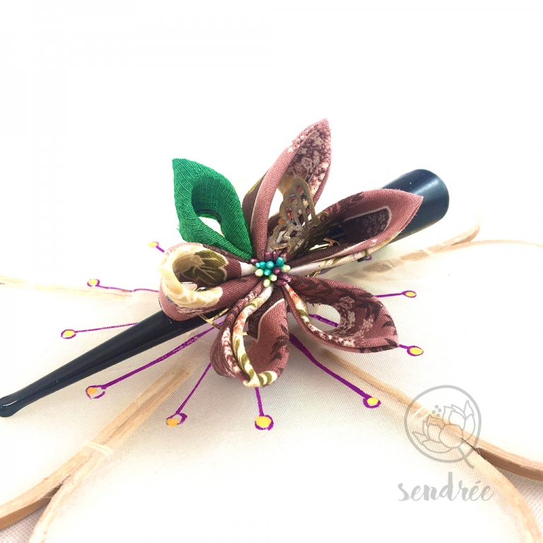 Pince à Cheveux Fleur Tissu Transparent Rose & Noir - Style Pin-up Rétro - Originale