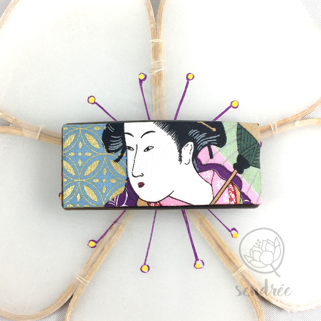 Barrette M tissu geisha sendrée tissu japonais Barrette M tissu geisha sendrée tissu japonais