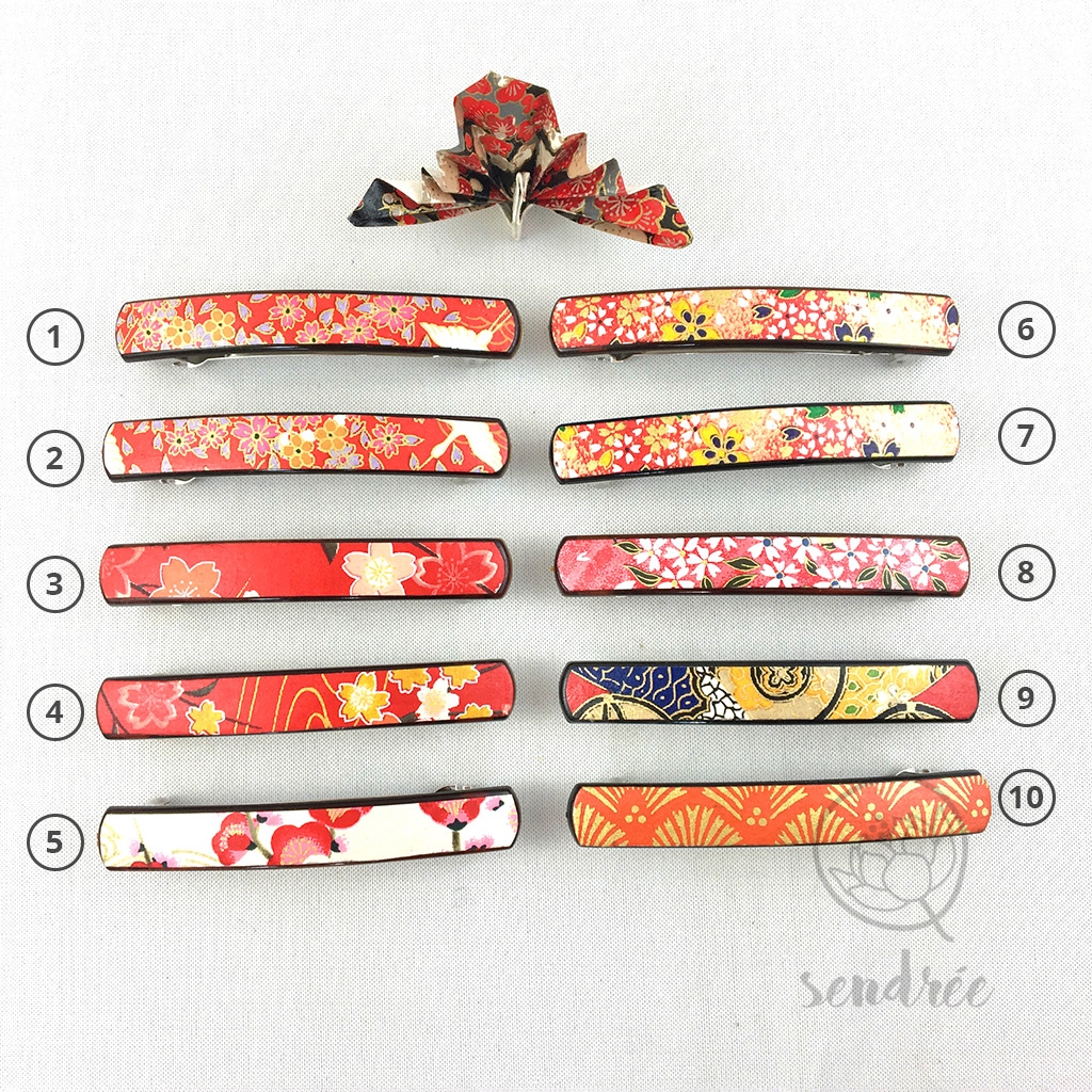 Barrette S gamme rouge orange rose sendrée papier japonais Barrette S gamme rouge orange rose sendrée papier japonais