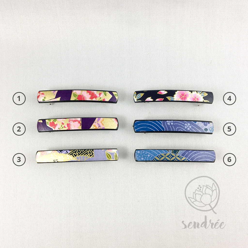 Barrettes XS bleues violettes sendrée papier japonais Barrettes XS bleues violettes sendrée papier japonais