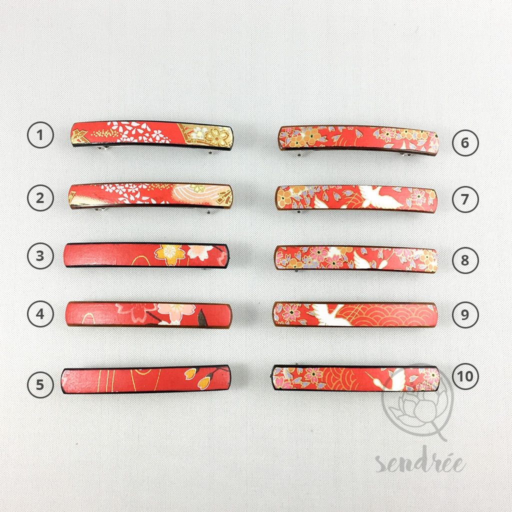 Barrette XS rouges sendrée papier japonais Barrette XS rouges sendrée papier japonais